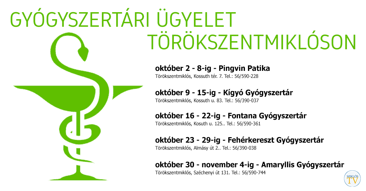 OKTÓBERI GYÓGYSZERTÁRI ÜGYELET